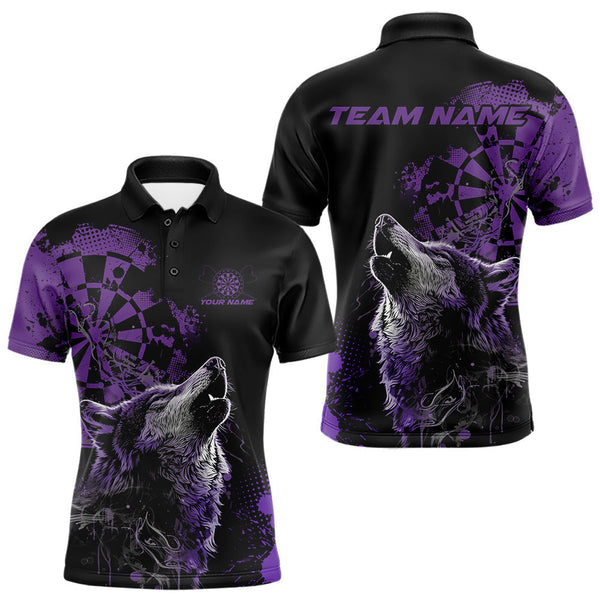 Maxcorners Custom Black And Purple Splatter Grunge Dart Wolf Men Polo Shirts, Wolf Dart Team Jerseys MT1110