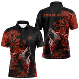 Maxcorners Custom Red Orange Splatter Grunge Dart Wolf Men Polo Shirts, Wolf Dart Team Jerseys MT1110