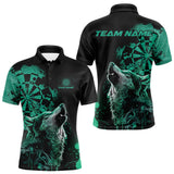 Maxcorners Custom Black And Green Splatter Grunge Dart Wolf Men Polo Shirts, Wolf Dart Team Jerseys MT1110