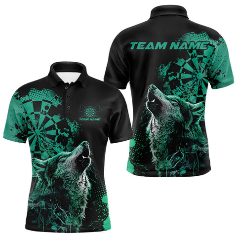Maxcorners Custom Black And Green Splatter Grunge Dart Wolf Men Polo Shirts, Wolf Dart Team Jerseys MT1110