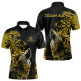 Maxcorners Custom Black And Yellow Splatter Grunge Dart Wolf Men Polo Shirts, Wolf Dart Team Jerseys MT1110
