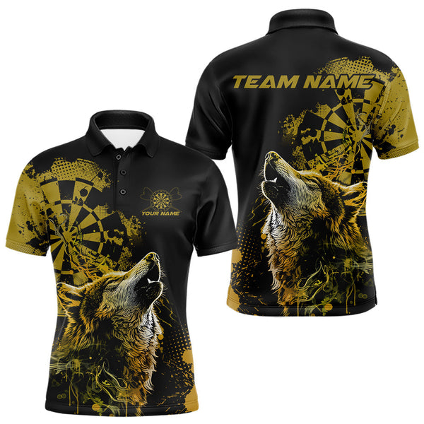 Maxcorners Custom Black And Yellow Splatter Grunge Dart Wolf Men Polo Shirts, Wolf Dart Team Jerseys MT1110