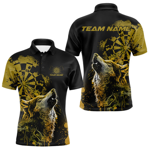 Maxcorners Custom Black And Yellow Splatter Grunge Dart Wolf Men Polo Shirts, Wolf Dart Team Jerseys MT1110