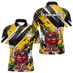 Maxcorners Custom Funny Bowling Ball Drink Beer Bowling Men Polo Shirt, Grunge Yellow Team Shirt LM1411