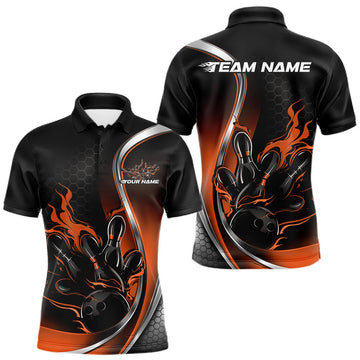 Maxcorners Custom Orange Flame Bowling Men Jerseys, Bowling Team League Shirt Bowlers Jerseys LM1705