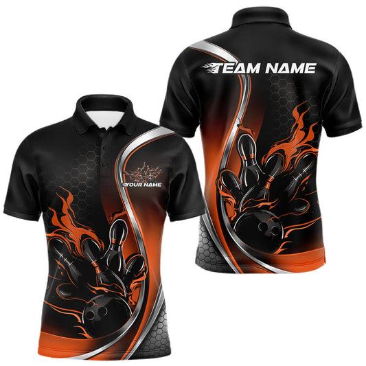 Maxcorners Custom Orange Flame Bowling Men Jerseys, Bowling Team League Shirt Bowlers Jerseys LM1705