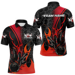 Maxcorners Custom Red Flame Bowling Pattern Bowling Men Polo Shirt, Bowling Team League Shirt TU1609