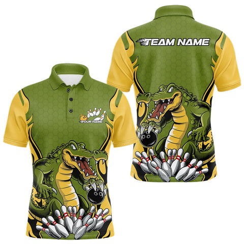 Maxcorners Custom Funny Alligator Bowling Polo Shirt For Men, Alligator Bowling Team League Shirt TU2309