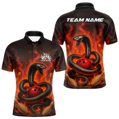 Maxcorners Custom Red Flame Black Mamba Snake Bowling Men Polo Shirt, Snake Bowling Team Jerseys LM2011