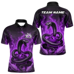 Maxcorners Custom Purple Flame Black Mamba Snake Bowling Men Polo Shirt, Snake Bowling Team Jerseys LM2011