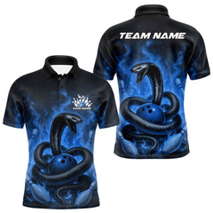 Maxcorners Custom Blue Flame Black Mamba Snake Bowling Men Polo Shirt, Snake Bowling Team Jerseys LM2011