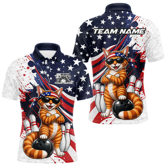 Maxcorners Custom Splatter US Flag Patriotic Cat Breeds Bowling Shirts For Men, Women And Kid, Cat Lovers Bowler Outfit LM2405
