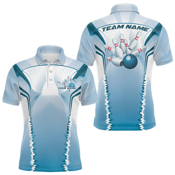 Maxcorners Custom Blue Bowling Team Jerseys, Bowling Uniform Bowling League Polo Shirts For Men LM2509