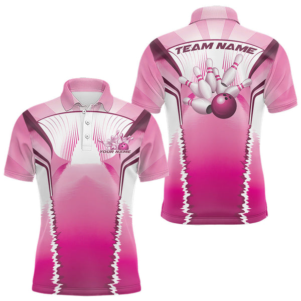 Maxcorners Custom Pink Bowling Team Jerseys, Bowling Uniform Bowling League Polo Shirts For Men LM2509