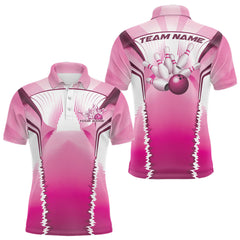 Maxcorners Custom Pink Bowling Team Jerseys, Bowling Uniform Bowling League Polo Shirts For Men LM2509