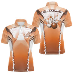Maxcorners Custom Orange Bowling Team Jerseys, Bowling Uniform Bowling League Polo Shirts For Men LM2509