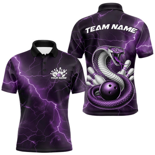 Maxcorners Custom Purple Lightning Cobra Bowling Men Polo Shirt, Bowling Tournament Team Shirt