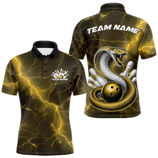 Maxcorners Custom Yellow Lightning Cobra Bowling Men Polo Shirt, Bowling Tournament Team Shirt