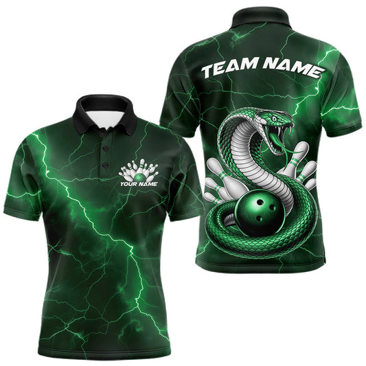 Maxcorners Custom Green Lightning Cobra Bowling Men Polo Shirt, Bowling Tournament Team Shirt