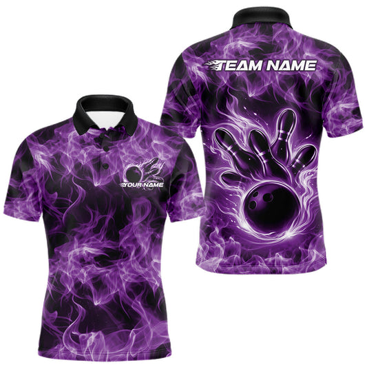 Maxcorners Custom Purple Flame Bowling Men Polo Team Shirt, Bowling Tournament Shirt LM1104