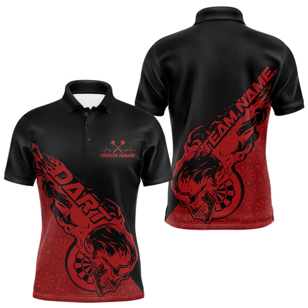 Maxcorners Custom Red Flame Skull Dartboard Dart Men Polo Shirt, Halloween Dart Team Outfit MT2709
