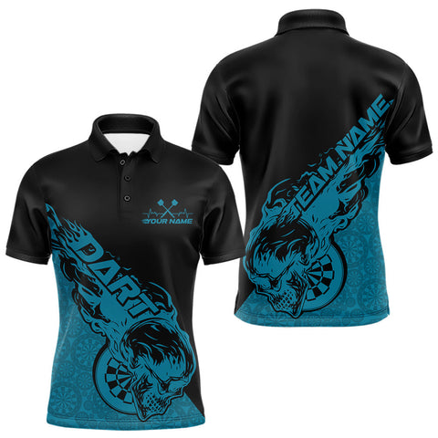 Maxcorners Custom Blue Flame Skull Dartboard Dart Men Polo Shirt, Halloween Dart Team Outfit MT2709