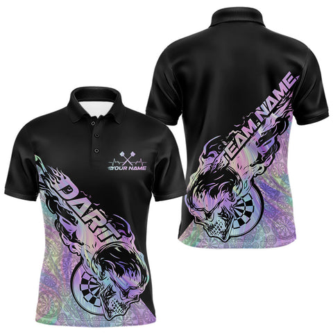Maxcorners Custom Hologram Flame Skull Dartboard Dart Men Polo Shirt, Halloween Dart Team Outfit MT2709