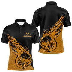 Maxcorners Custom Yellow Flame Skull Dartboard Dart Men Polo Shirt, Halloween Dart Team Outfit MT2709
