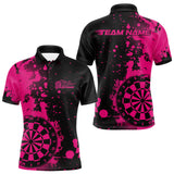 Maxcorners Custom Black And Pink Splatter Dartboard Dart Polo Shirt For Men, Grunge Dart Team Jerseys LM0210