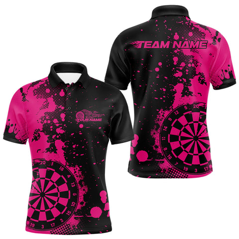 Maxcorners Custom Black And Pink Splatter Dartboard Dart Polo Shirt For Men, Grunge Dart Team Jerseys LM0210