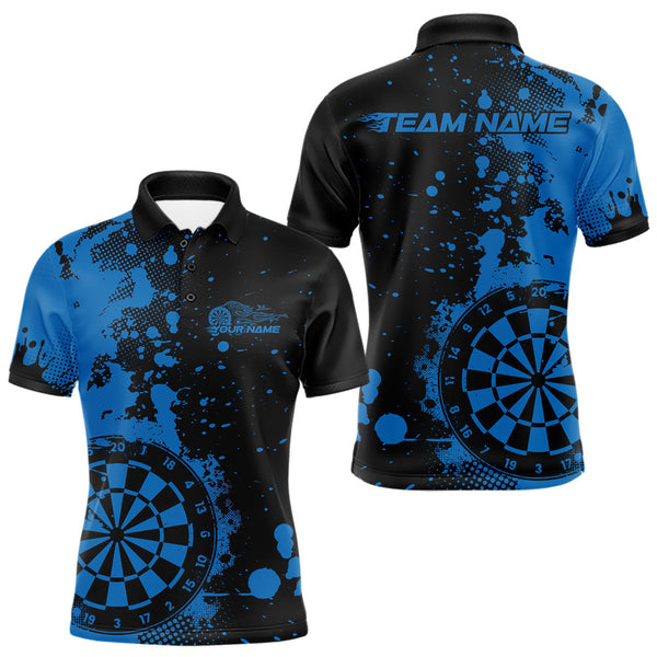 Maxcorners Custom Black And Blue Splatter Dartboard Dart Polo Shirt For Men, Grunge Dart Team Jerseys LM0210