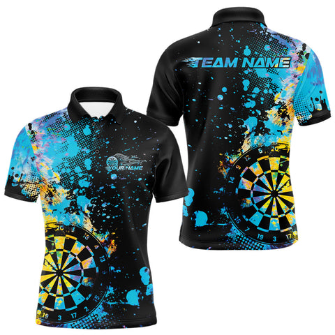 Maxcorners Custom Colorful Splatter Dartboard Dart Polo Shirt For Men, Grunge Dart Team Jerseys | Blue LM0210