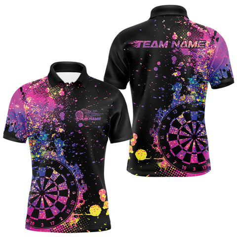 Maxcorners Custom Colorful Splatter Dartboard Dart Polo Shirt For Men, Grunge Dart Team Jerseys LM0210