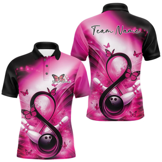 Maxcorners Custom Hope Pink Ribbon Butterfly Bowling Men Team Shirt, Breast Cancer Bowling Shirt LM2603