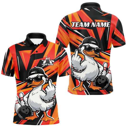 Maxcorners Custom Funny White Duck Bowling Team Men Polo Shirt, Orange Duck Bowling Jerseys LM2603