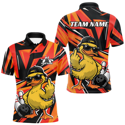 Maxcorners Custom Funny Yellow Duck Bowling Team Men Polo Shirt, Orange Duck Bowling Jerseys LM2603