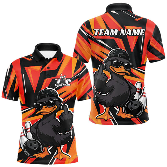 Maxcorners Custom Funny Black Duck Bowling Team Men Polo Shirt, Orange Duck Bowling Jerseys LM2603
