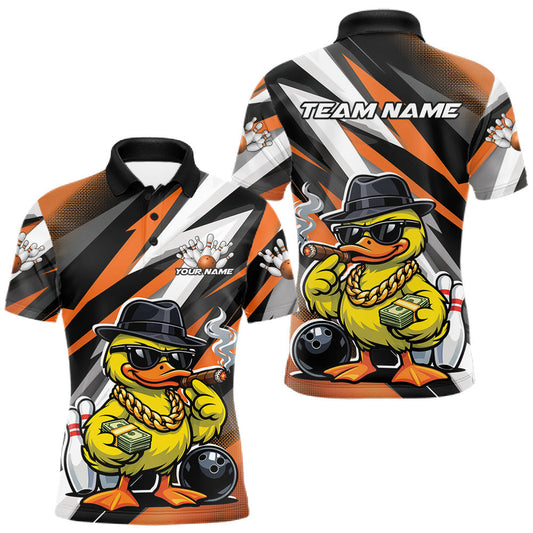 Maxcorners Custom Funny Yellow Boss Duck Bowling Men Polo Shirt, Cool Duck Bowling Team Jerseys LM1104