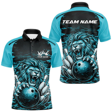 Maxcorners Custom Orange Camo Lion Bowling Men Polo Shirt, Lion Bowling Team League Shirts LM0101