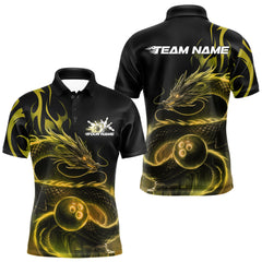 Maxcorners Custom Gold Tribal Flame Dragon Bowlin Team Men Polo Shirt, Dragon Bowling Jerseys LM1112