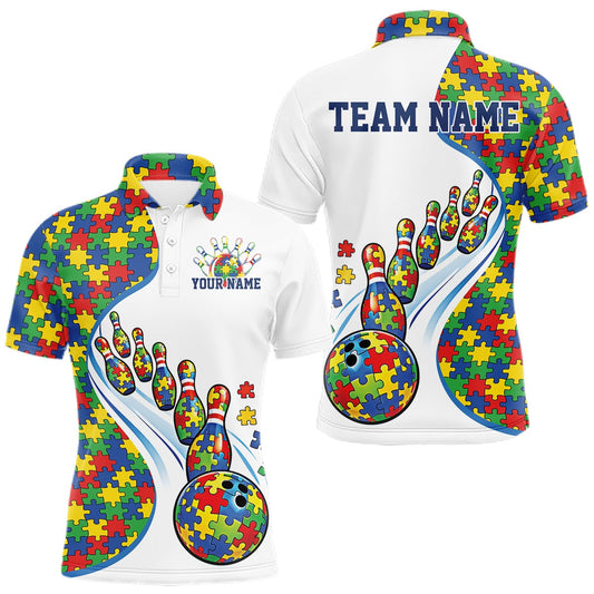 Maxcorners Custom Colorful Autism Awareness Butterfly Ribbon Bowling Men Shirt, Puzzles Jersey 6 LM1104