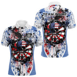 Maxcorners Custom Grunge Red, White And Blue Splatter Patriotic US Flag Dart Skull Men Polo Shirt LM0910