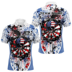Maxcorners Custom Grunge Red, White And Blue Splatter Patriotic US Flag Dart Skull Men Polo Shirt LM0910