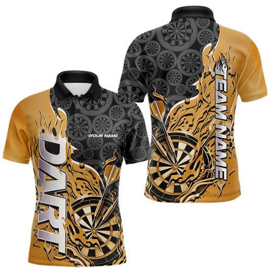 Maxcorners Custom Black And Yellow Flame Dartboard Dart Jerseys, Dartboard Pattern Darts Tournament Team Shirts LM0901