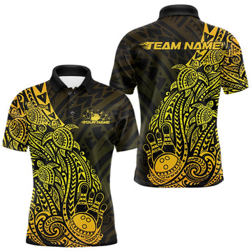 Maxcorners Custom Black And Gold Polynesian Tribal Turtle Bowling Men Polo Team Shirts Outfit