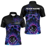 Maxcorners Custom Blue, Purple And Pink Grim Reaper Skull Dart Men Polo Shirt, Halloween Team Outfit LM1610