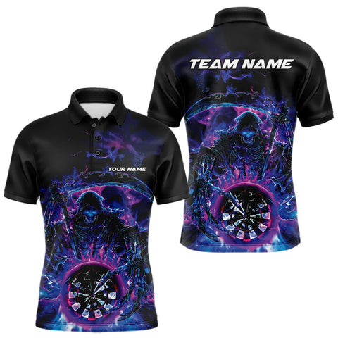 Maxcorners Custom Blue, Purple And Pink Grim Reaper Skull Dart Men Polo Shirt, Halloween Team Outfit LM1610