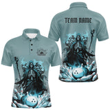 Maxcorners Custom Blue Flame Grim Reaper Bowling Men Polo Shirts, Piles Of Skull Halloween Outfit MT2009