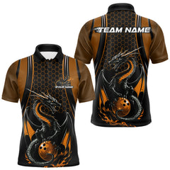 Maxcorners Custom Black And Orange Flame Dragon Bowling Jerseys, Dragon Bowling Team Men Polo Shirt MT2009