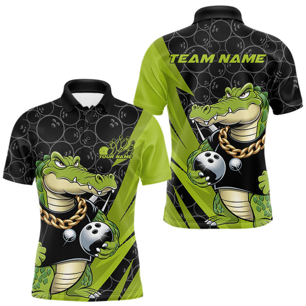 Maxcorners Custom Funny Alligator Bowling Men Polo Shirt, Alligator Bowling Team Jerseys MT2009